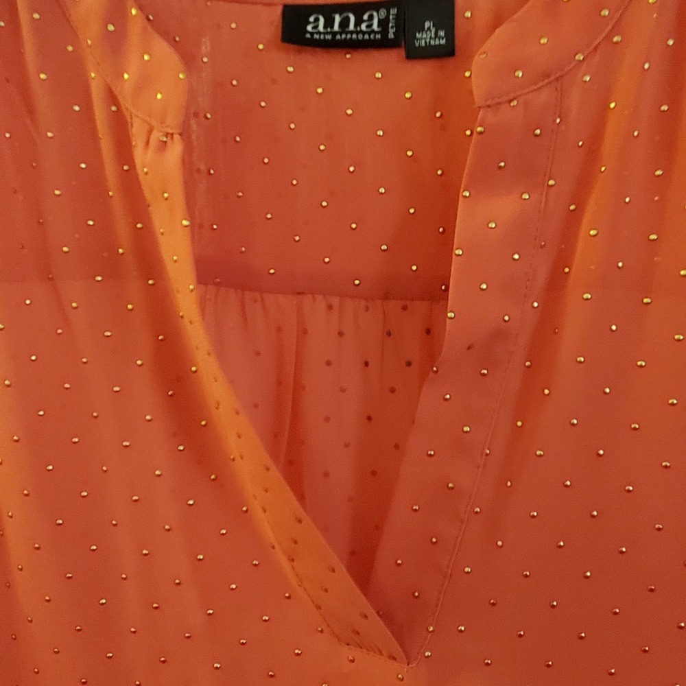 a.n.a. sz Petite L spice coral sheer long slv top NWT gold dot feminine romantic - Picture 3 of 14